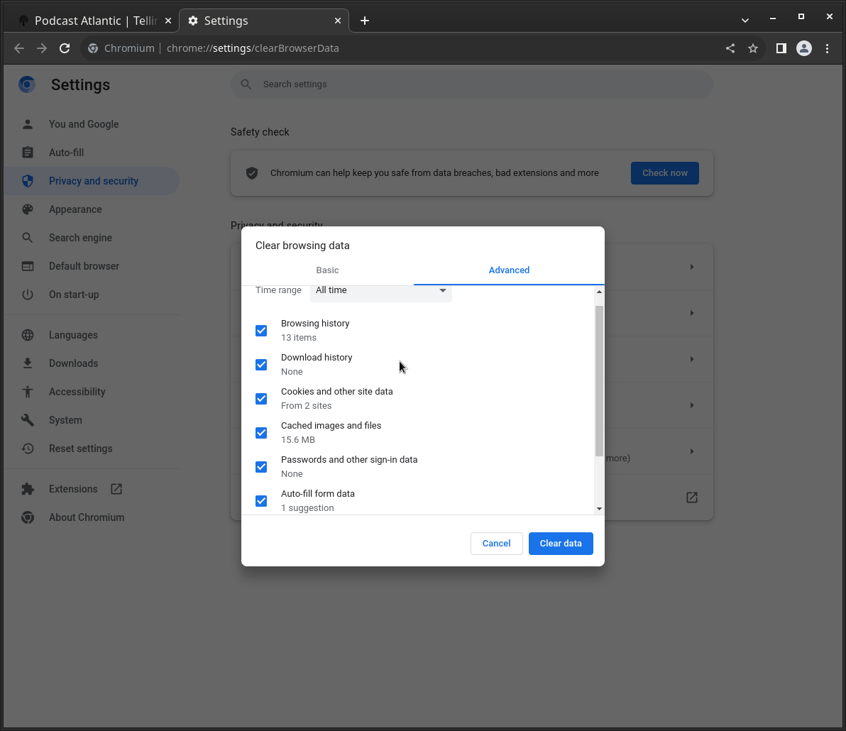 Chromium - Clear Browser Cache - Frame 2