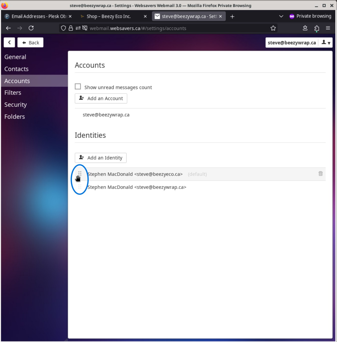 Change Your Email Identity – Websavers Webmail